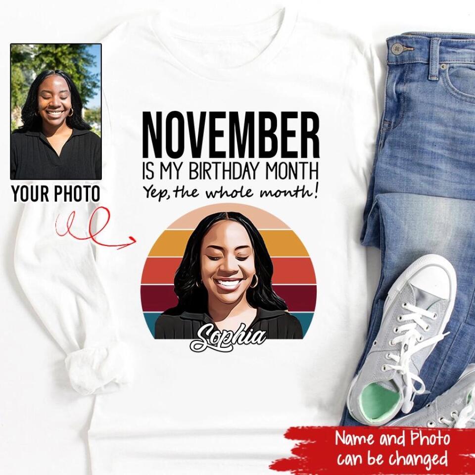 Custom November Birthday Shirt For Woman, Custom photo shirt, Queens are Born In November Gifts, Melanin Afro Woman Shirt, Black Girl Tee, Afro Queen Gift