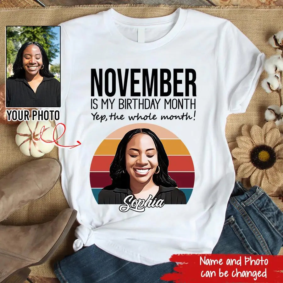Custom November Birthday Shirt For Woman, Custom photo shirt, Queens are Born In November Gifts, Melanin Afro Woman Shirt, Black Girl Tee, Afro Queen Gift