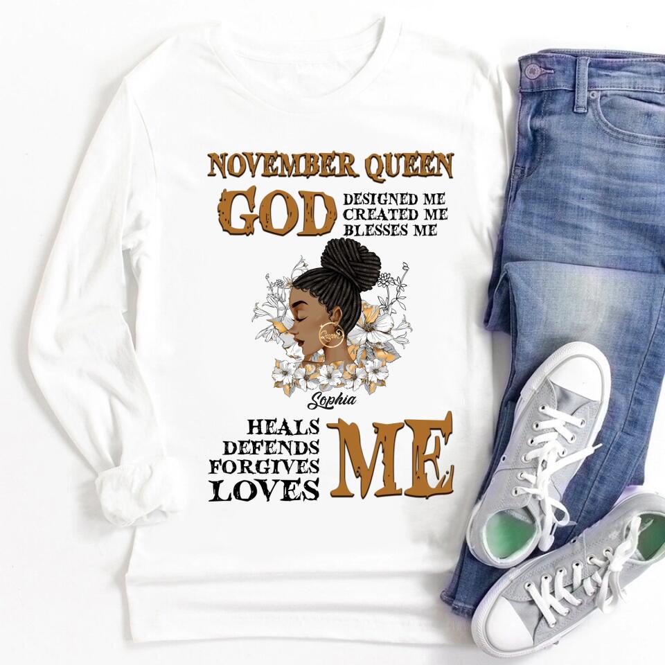 Custom November Birthday Shirt For Woman, Queens Are Born In November Gifts, Melanin Afro Woman Shirt, Black Girl Tee, Afro Queen Gift
