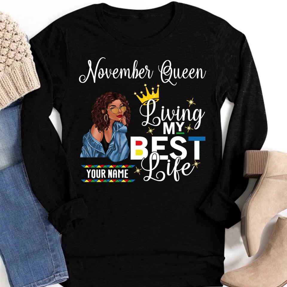 Custom November Birthday Shirt For Woman, Queens Are Born In November Gifts, Melanin Afro Woman Shirt, Black Girl Tee, Afro Queen Gift