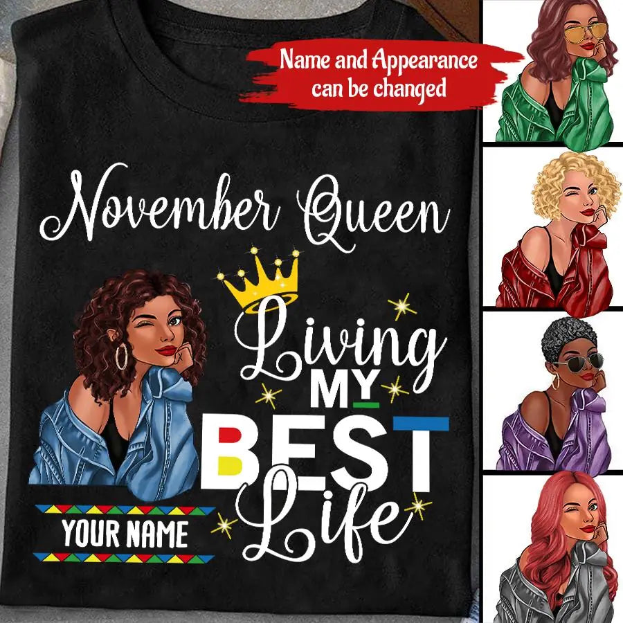 Custom November Birthday Shirt For Woman, Queens Are Born In November Gifts, Melanin Afro Woman Shirt, Black Girl Tee, Afro Queen Gift