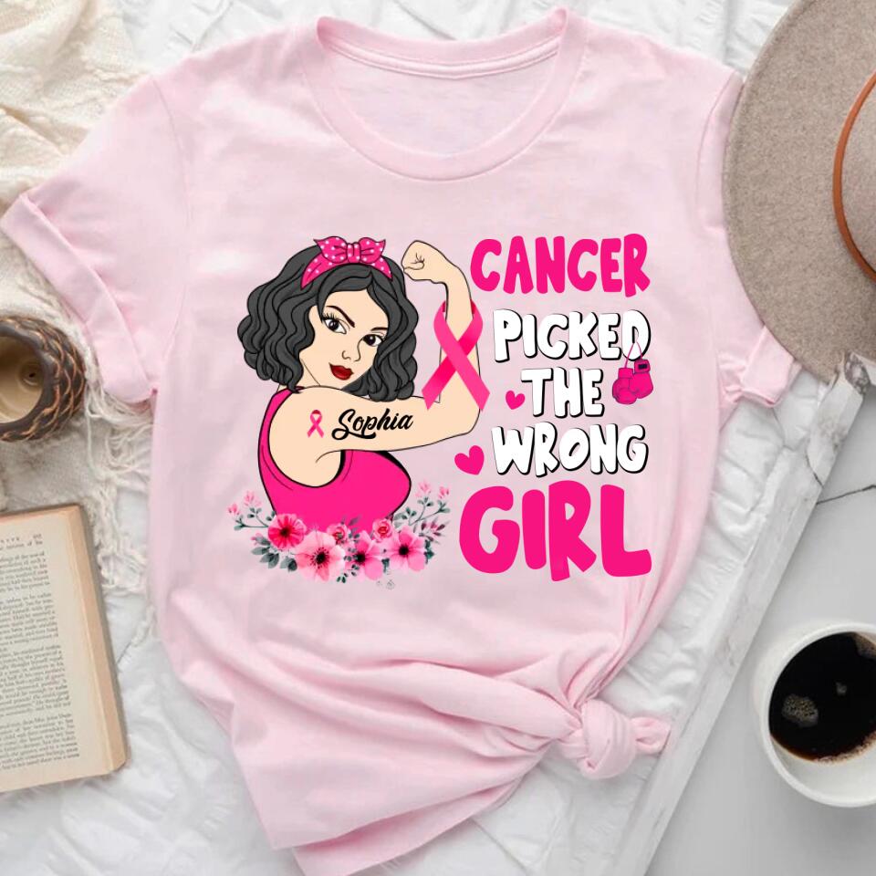 Personalized Breast Cancer Survivor Shirt Cancer Picked The Wrong Girl Breast Cancer Awareness T-Shirt