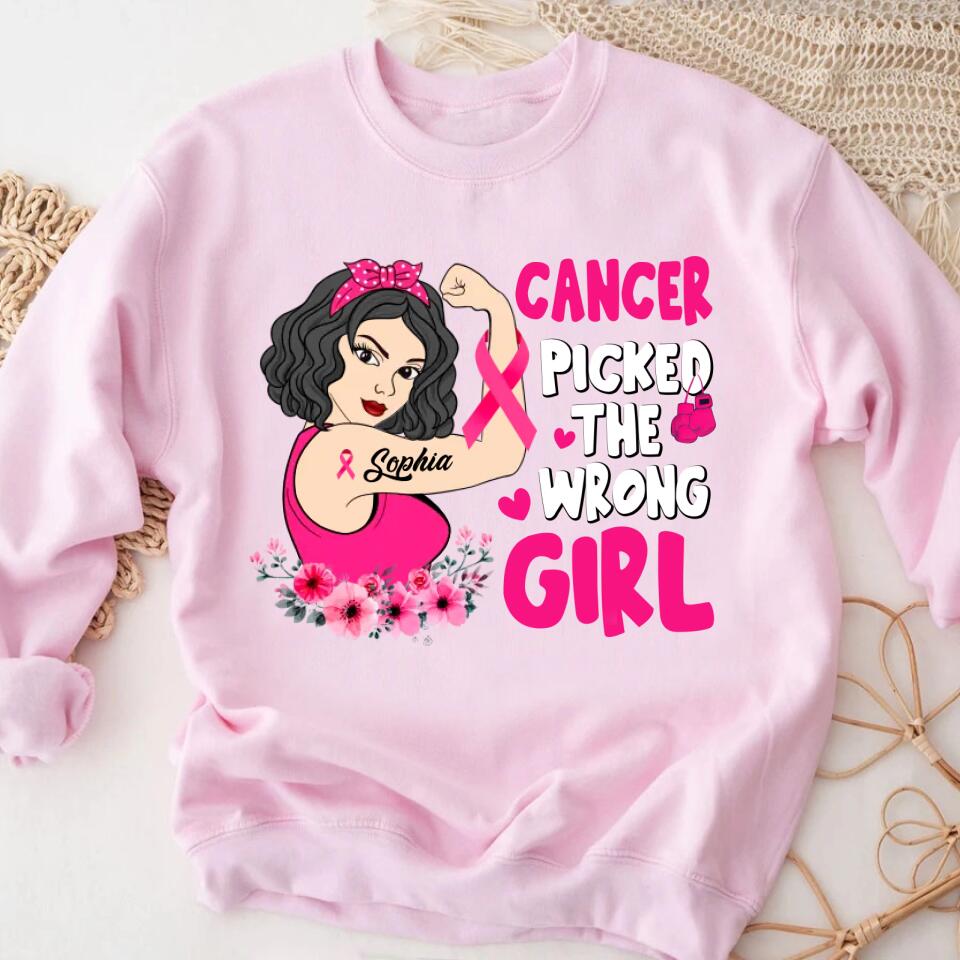 Personalized Breast Cancer Survivor Shirt Cancer Picked The Wrong Girl Breast Cancer Awareness T-Shirt