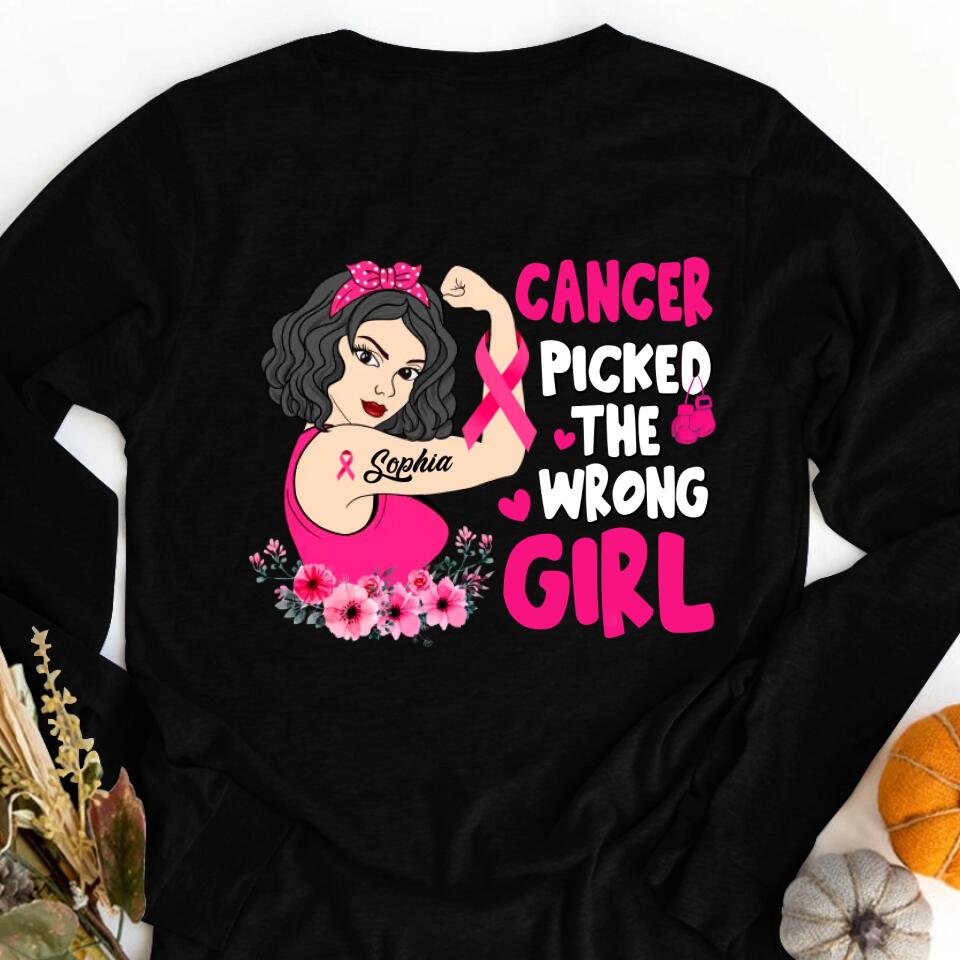 Personalized Breast Cancer Survivor Shirt Cancer Picked The Wrong Girl Breast Cancer Awareness T-Shirt