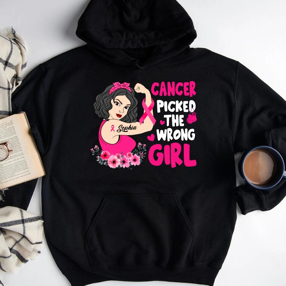Personalized Breast Cancer Survivor Shirt Cancer Picked The Wrong Girl Breast Cancer Awareness T-Shirt