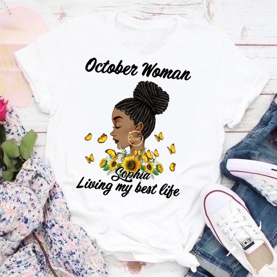 Custom October Birthday Shirt For Woman, Queens are Born In October Gifts, Melanin Afro Woman Shirt, Black Girl Tee, Afro Queen Gift