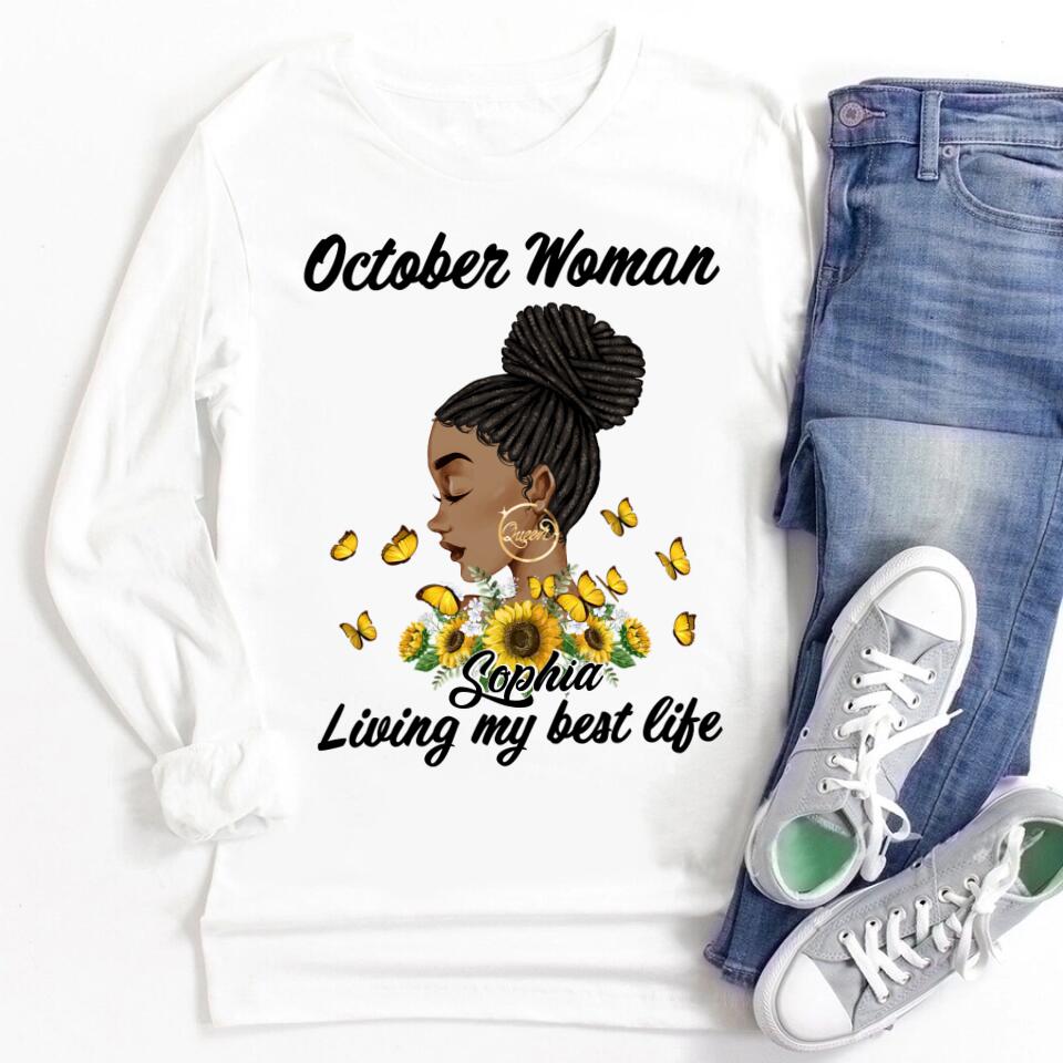 Custom October Birthday Shirt For Woman, Queens are Born In October Gifts, Melanin Afro Woman Shirt, Black Girl Tee, Afro Queen Gift