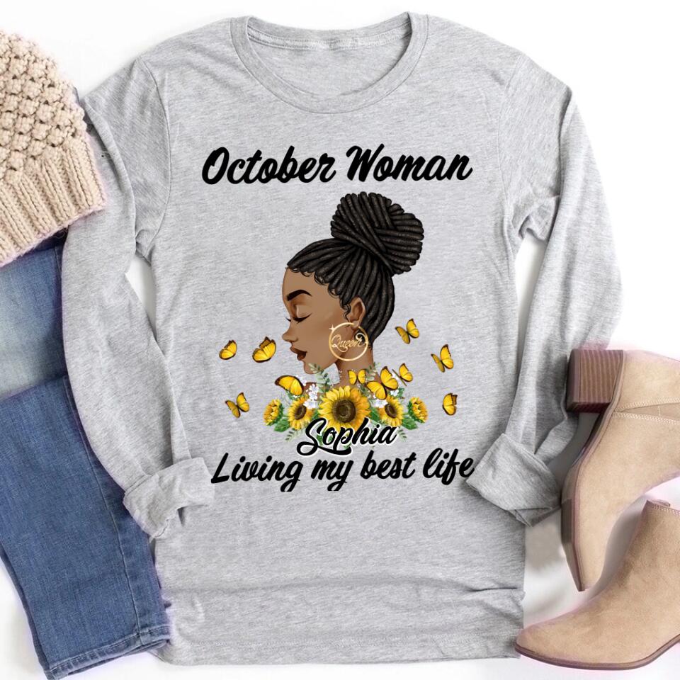 Custom October Birthday Shirt For Woman, Queens are Born In October Gifts, Melanin Afro Woman Shirt, Black Girl Tee, Afro Queen Gift