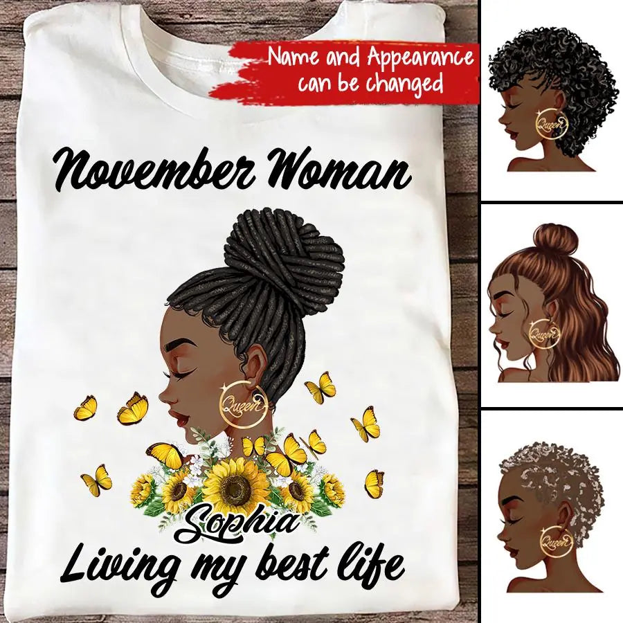 Custom November Birthday Shirt For Woman, Queens Are Born In November Gifts, Melanin Afro Woman Shirt, Black Girl Tee, Afro Queen Gift