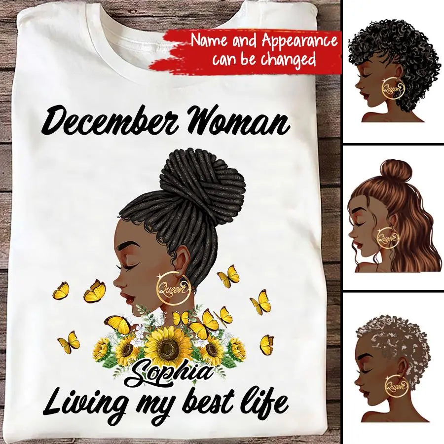 Custom December Birthday Shirt For Woman, Queens Are Born In December Gifts, Melanin Afro Woman Shirt, Black Girl Tee, Afro Queen Gift