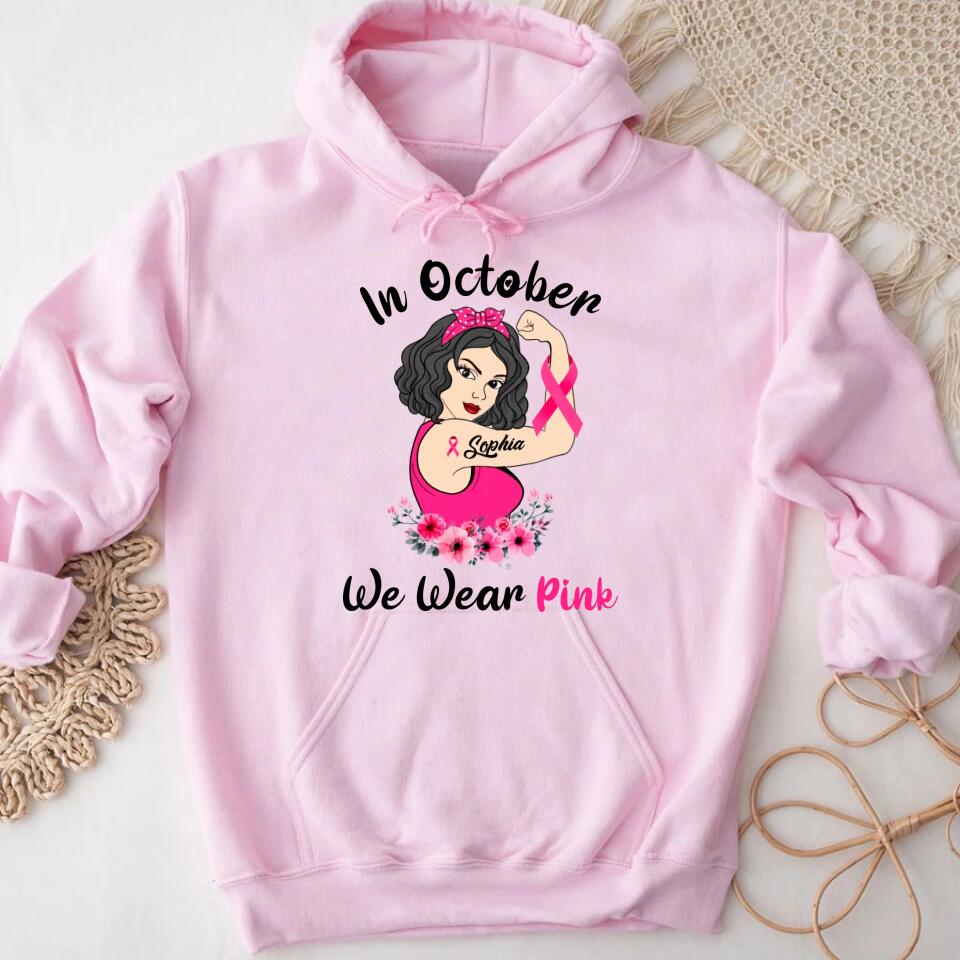 Custom Breast Cancer Shirts Personalized Breast Cancer Survivor Shirt In October We Wear Pink Breast Cancer Awareness T-Shirt