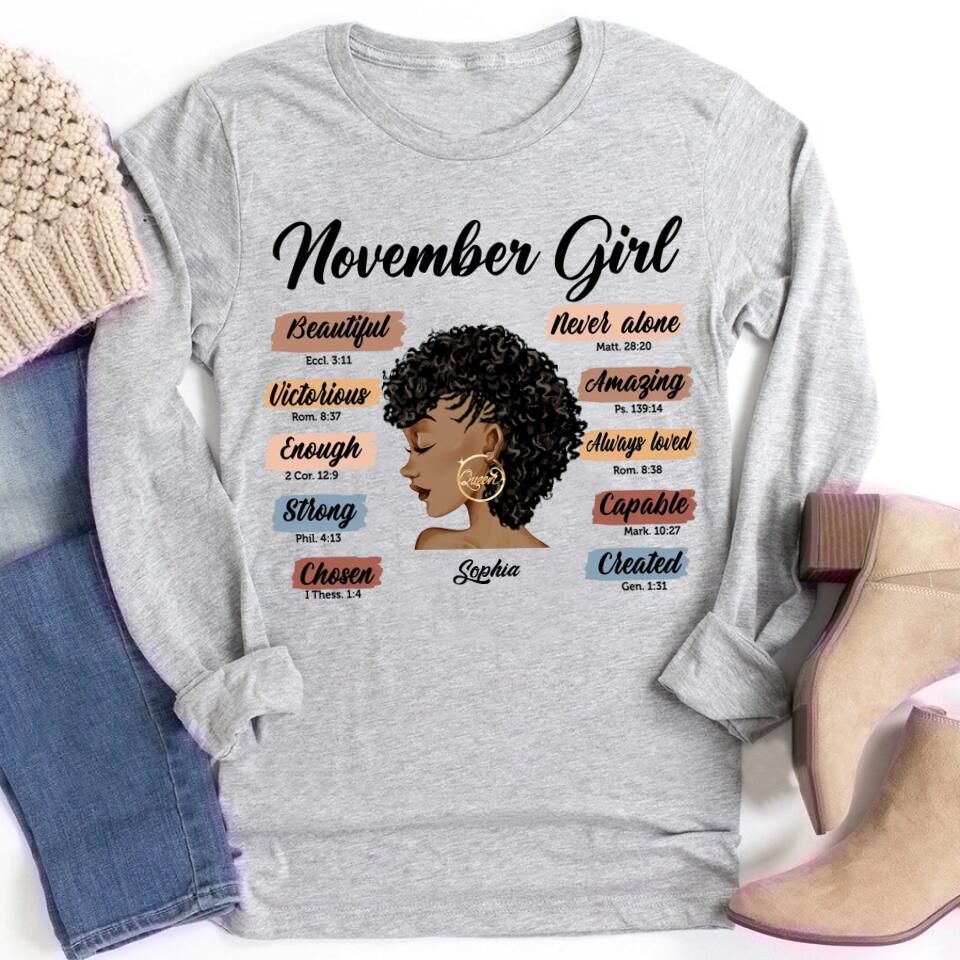 Custom November Birthday Shirt For Woman, Queens Are Born In November Gifts, Melanin Afro Woman Shirt, Black Girl Tee, Afro Queen Gift