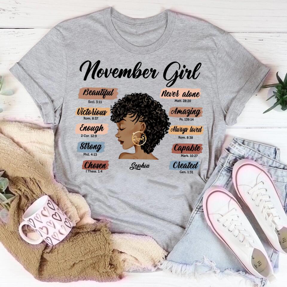 Custom November Birthday Shirt For Woman, Queens Are Born In November Gifts, Melanin Afro Woman Shirt, Black Girl Tee, Afro Queen Gift