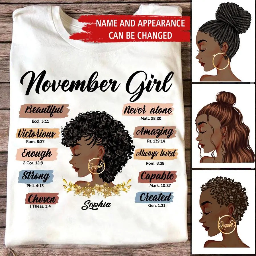 Custom November Birthday Shirt For Woman, Queens Are Born In November Gifts, Melanin Afro Woman Shirt, Black Girl Tee, Afro Queen Gift