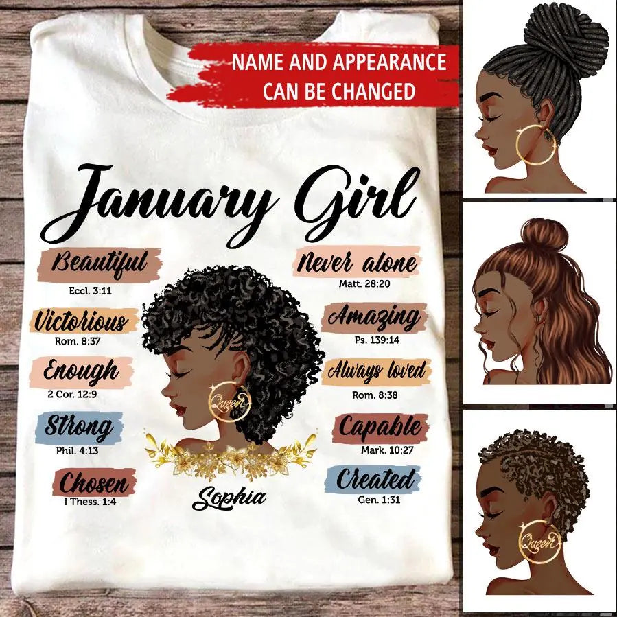 Custom January Birthday Shirt For Woman, Queens Are Born In January Gifts, Melanin Afro Woman Shirt, Black Girl Tee, Afro Queen Gift