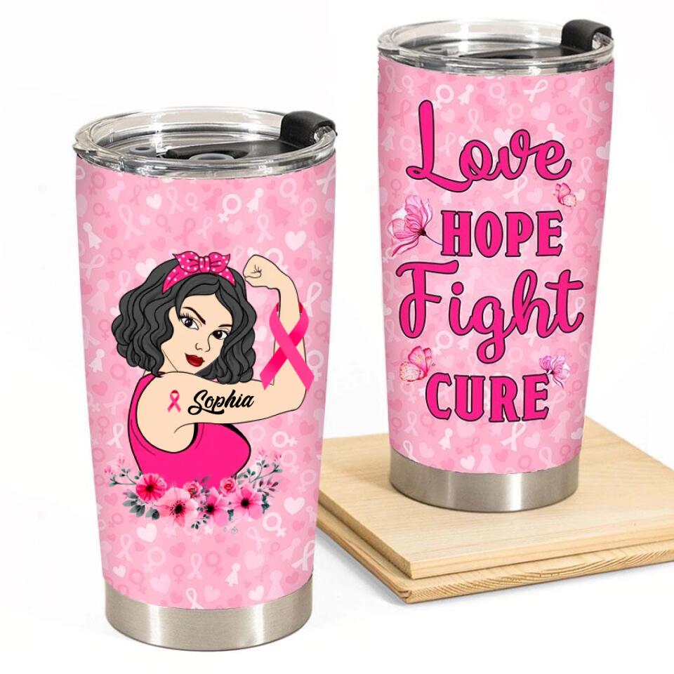 Custom Breast Cancer Awareness Tumbler Personalized Breast Cancer Survivor Gifts For Women Love Hope Cure Tumbler 20oz