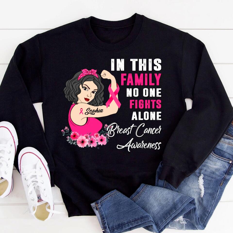 Personalized Breast Cancer Survivor Shirt In This Family No One Fight Alone Breast Cancer Awareness T-Shirt