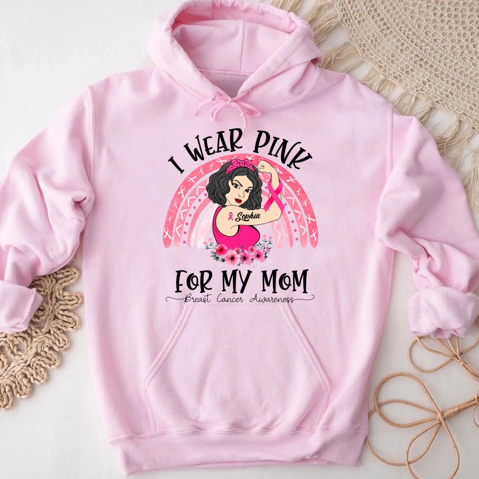 Custom Breast Cancer Shirts Personalized Breast Cancer Survivor Shirt I Wear Pink for My Mom Breast Cancer Awareness T-Shirt