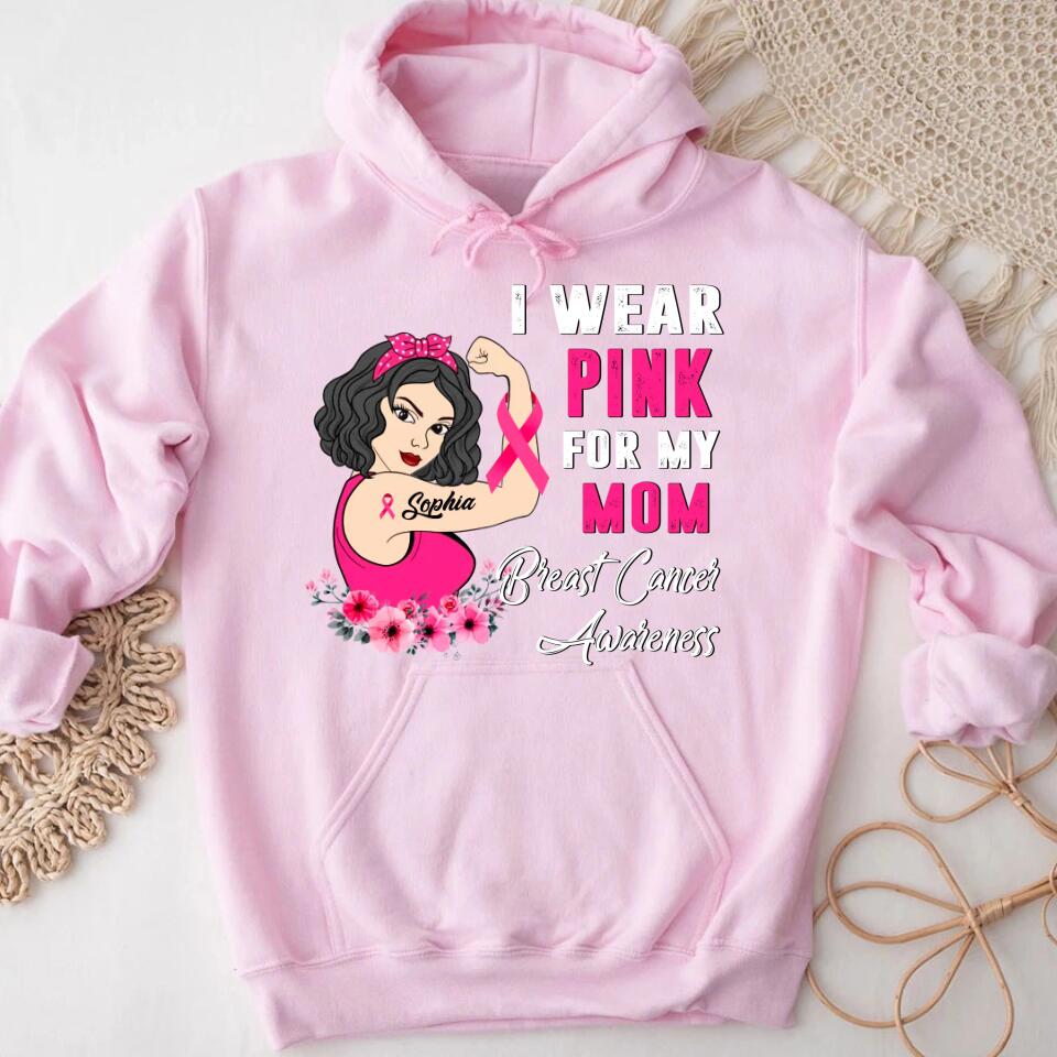 Personalized Breast Cancer Survivor Shirt I Wear Pink for My Mom Breast Cancer Awareness Pink Ribbon T-Shirt