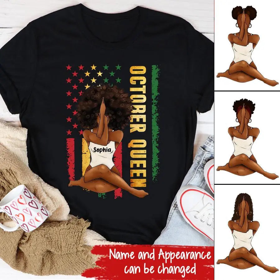 Custom October Birthday Shirt For Woman, Queens are Born In October Gifts, Melanin Afro Woman Shirt, Black Girl Tee, Afro Queen Gift