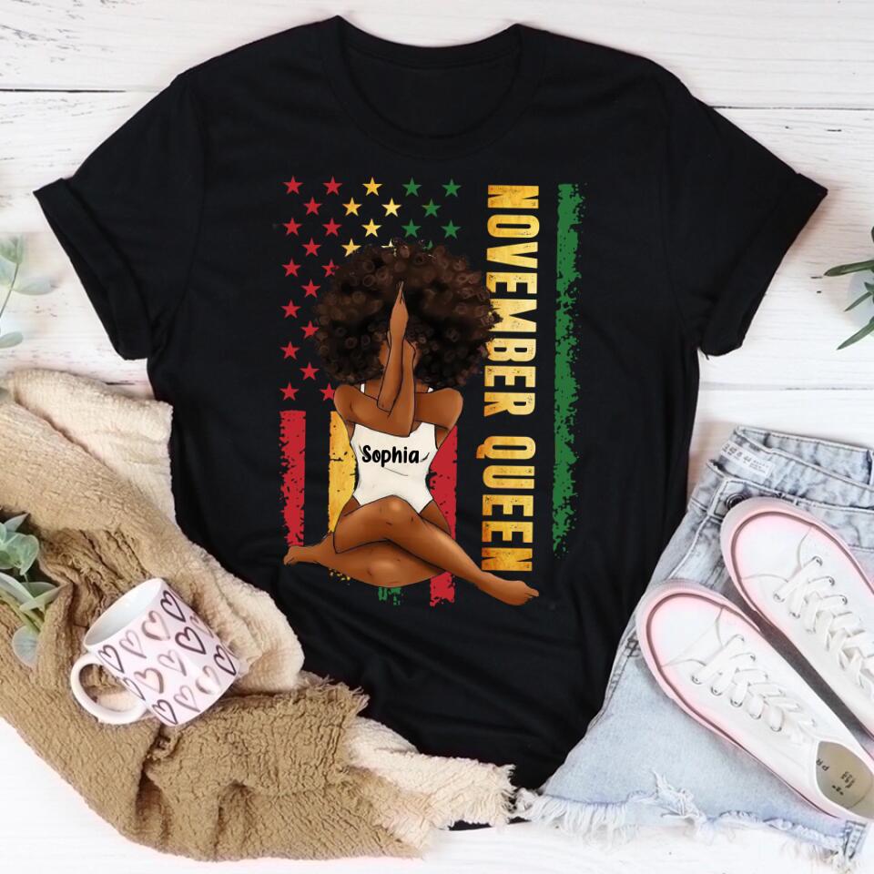 Custom November Birthday Shirt For Woman, Queens are Born In November Gifts, Melanin Afro Woman Shirt, Black Girl Tee, Afro Queen Gift