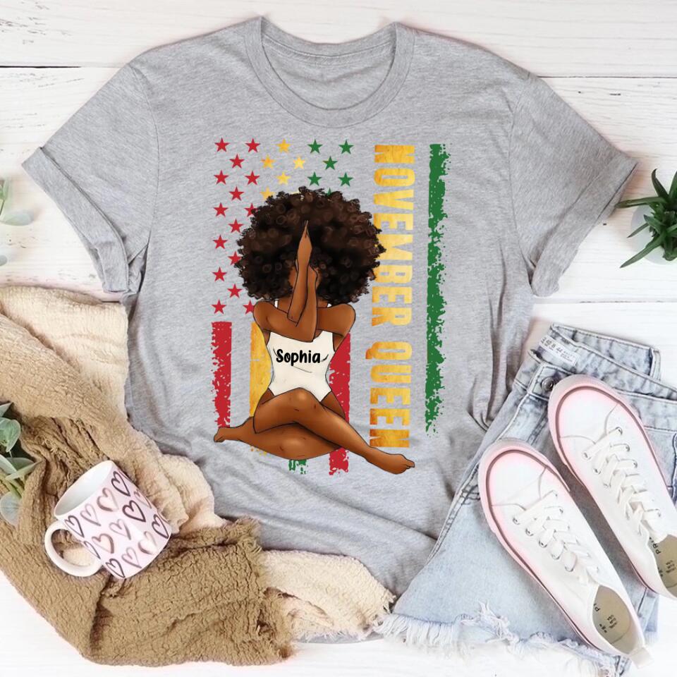 Custom November Birthday Shirt For Woman, Queens are Born In November Gifts, Melanin Afro Woman Shirt, Black Girl Tee, Afro Queen Gift