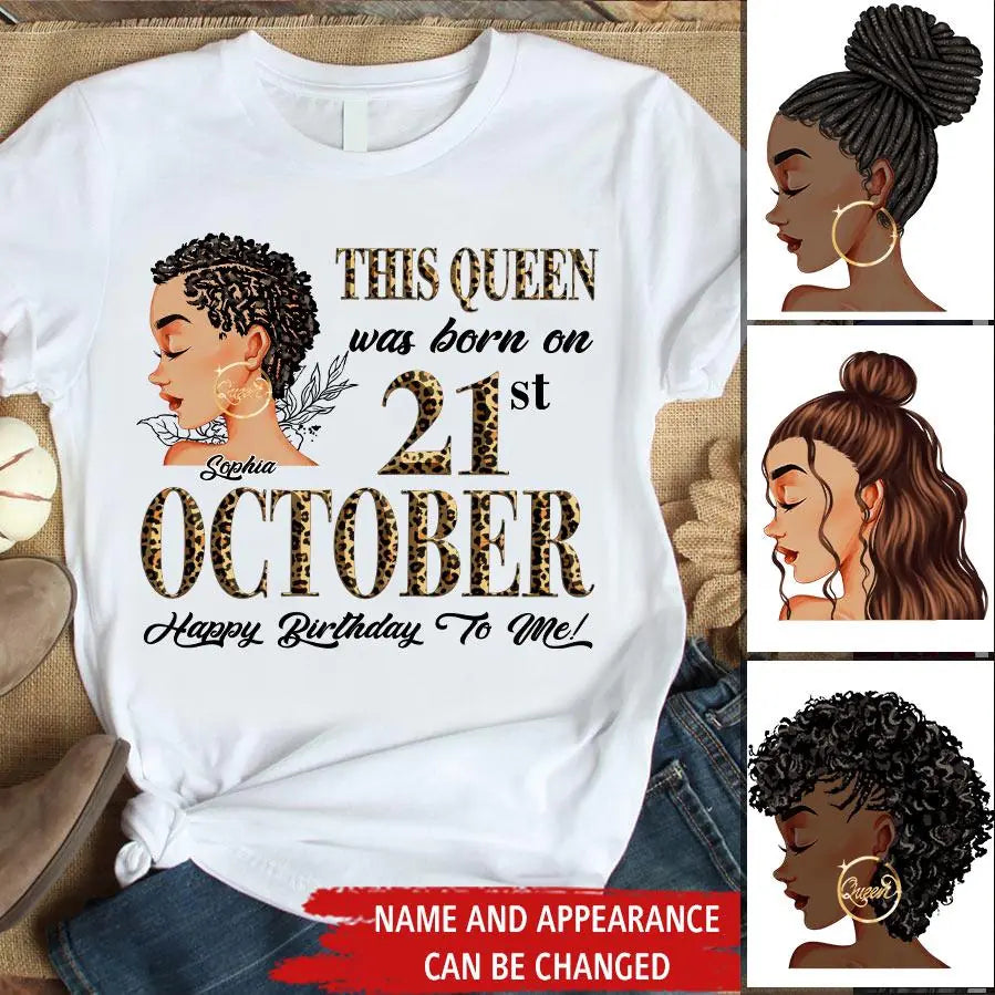 Custom October Birthday Shirt For Woman, Queens are Born In October Gifts, Melanin Afro Woman Shirt, Black Girl Tee, Afro Queen Gift