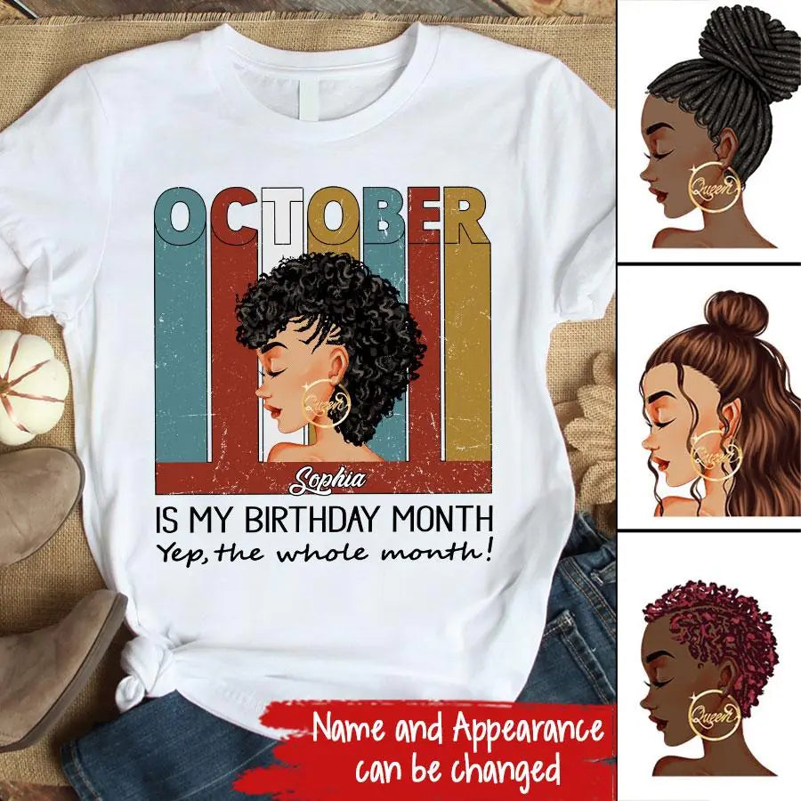 Custom October Birthday Shirt For Woman, Queens are Born In October Gifts, Melanin Afro Woman Shirt, Black Girl Tee, Afro Queen Gift