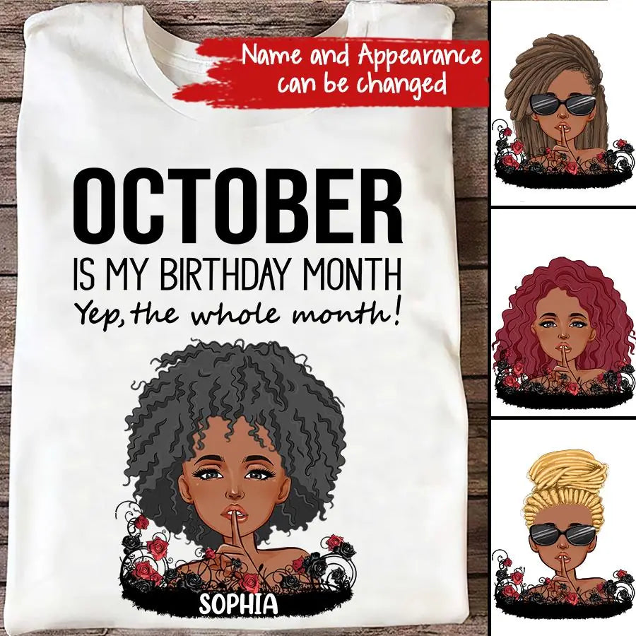 Custom October Birthday Shirt For Woman, Queens are Born In October Gifts, Melanin Afro Woman Shirt, Black Girl Tee, Afro Queen Gift