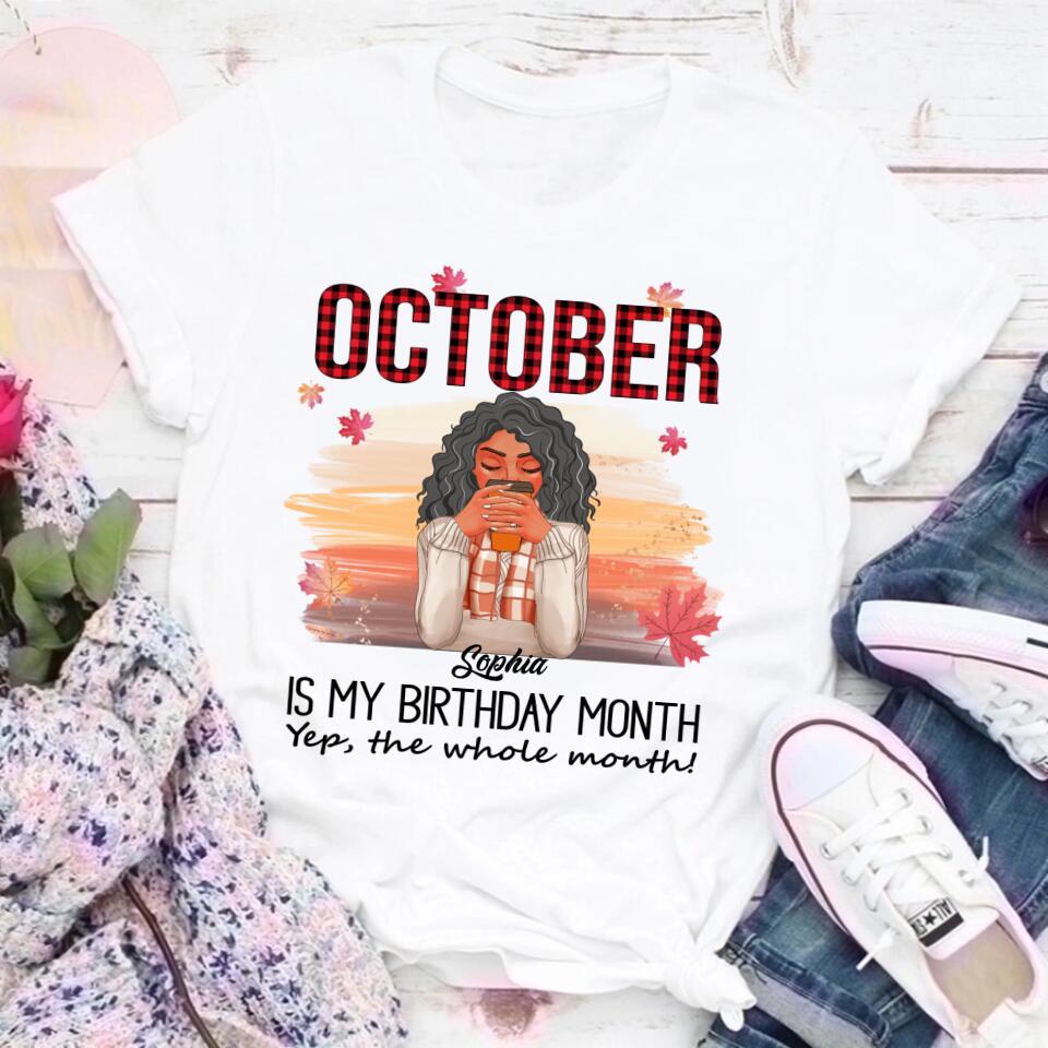 Custom October Birthday Shirt For Woman, Queens are Born In October Gifts, Melanin Afro Woman Shirt, Black Girl Tee, Afro Queen Gift