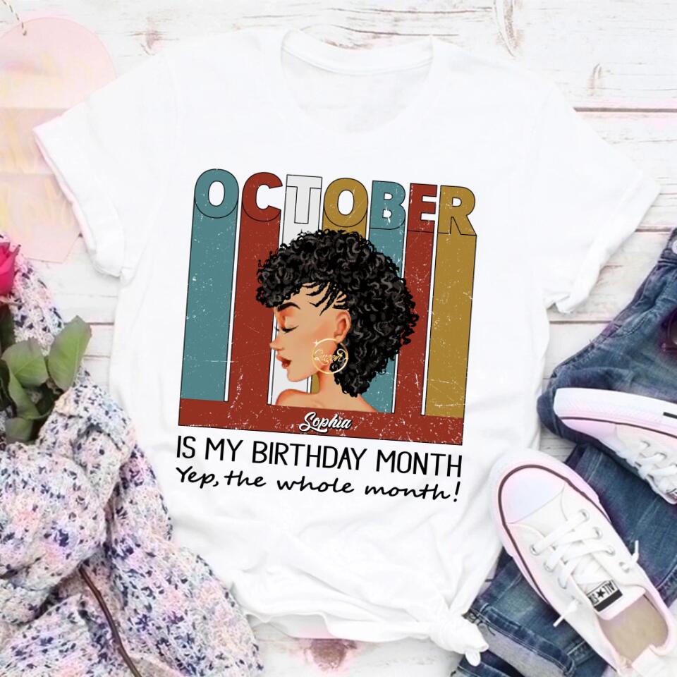 Custom October Birthday Shirt For Woman, Queens are Born In October Gifts, Melanin Afro Woman Shirt, Black Girl Tee, Afro Queen Gift