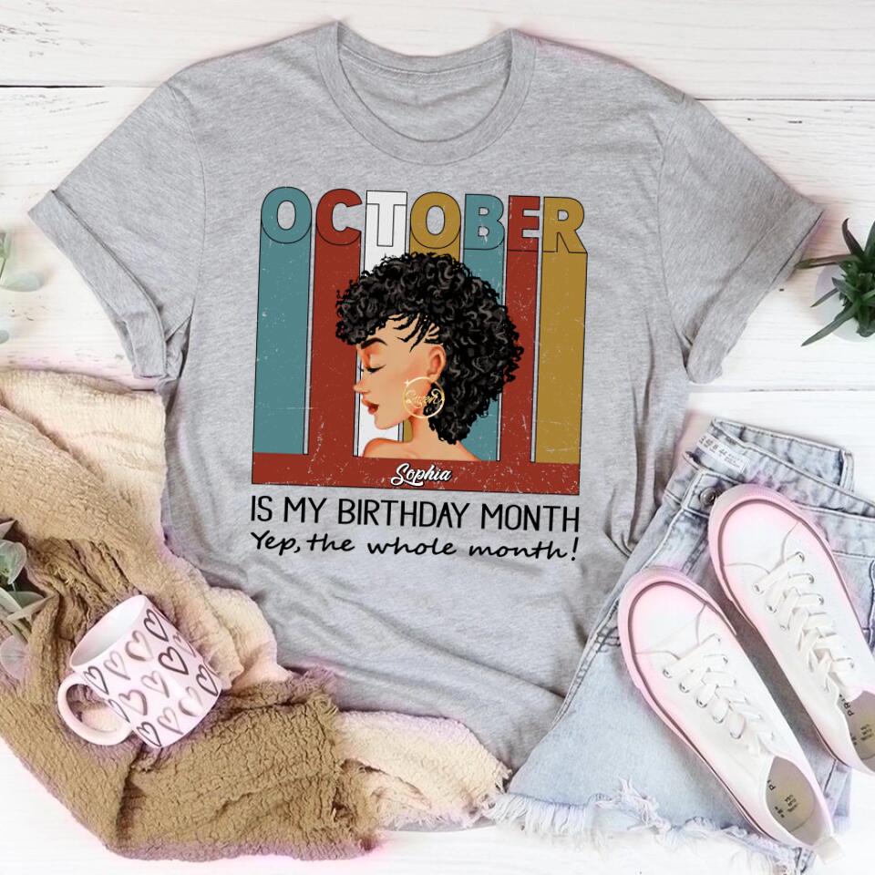 Custom October Birthday Shirt For Woman, Queens are Born In October Gifts, Melanin Afro Woman Shirt, Black Girl Tee, Afro Queen Gift