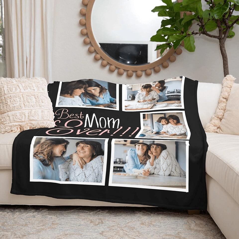 Best Mom Ever Custom Blanket with 5 Photos Personalized Picture Blanket Customized Gifts for Mom Grandma for Birthday Mother's Day Christmas
