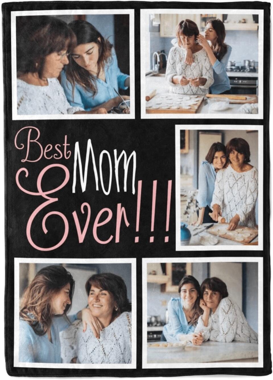Best Mom Ever Custom Blanket with 5 Photos Personalized Picture Blanket Customized Gifts for Mom Grandma for Birthday Mother's Day Christmas