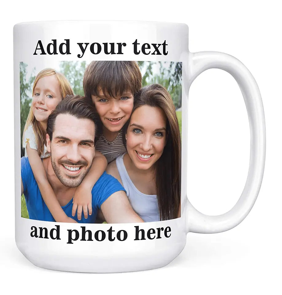 Custom Photo Coffee Mugs, 15 oz. w/Picture, Text, Name on Coffee Mugs, Personalized Gifts, Ceramic Custom Mug, Great Photo Gifts