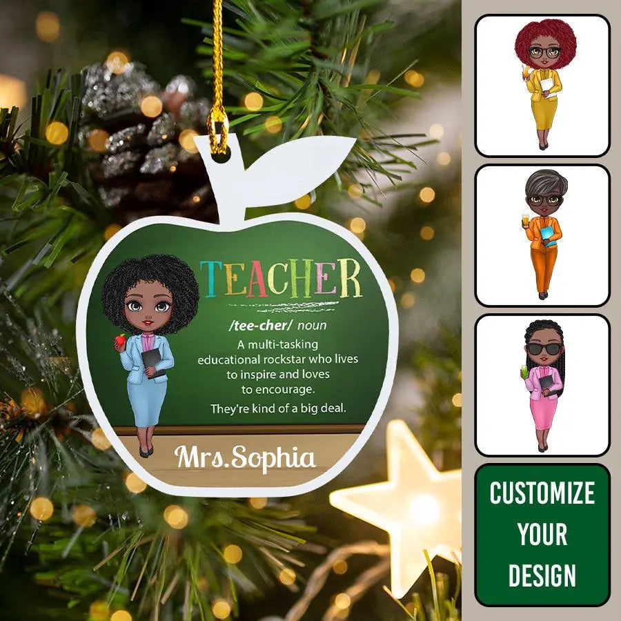 Teacher Definition - Personalized Apple Custom-shape 1-sided printed Plastic Ornament, Birthday, Appreciation, Desk Decor Gift For Teachers