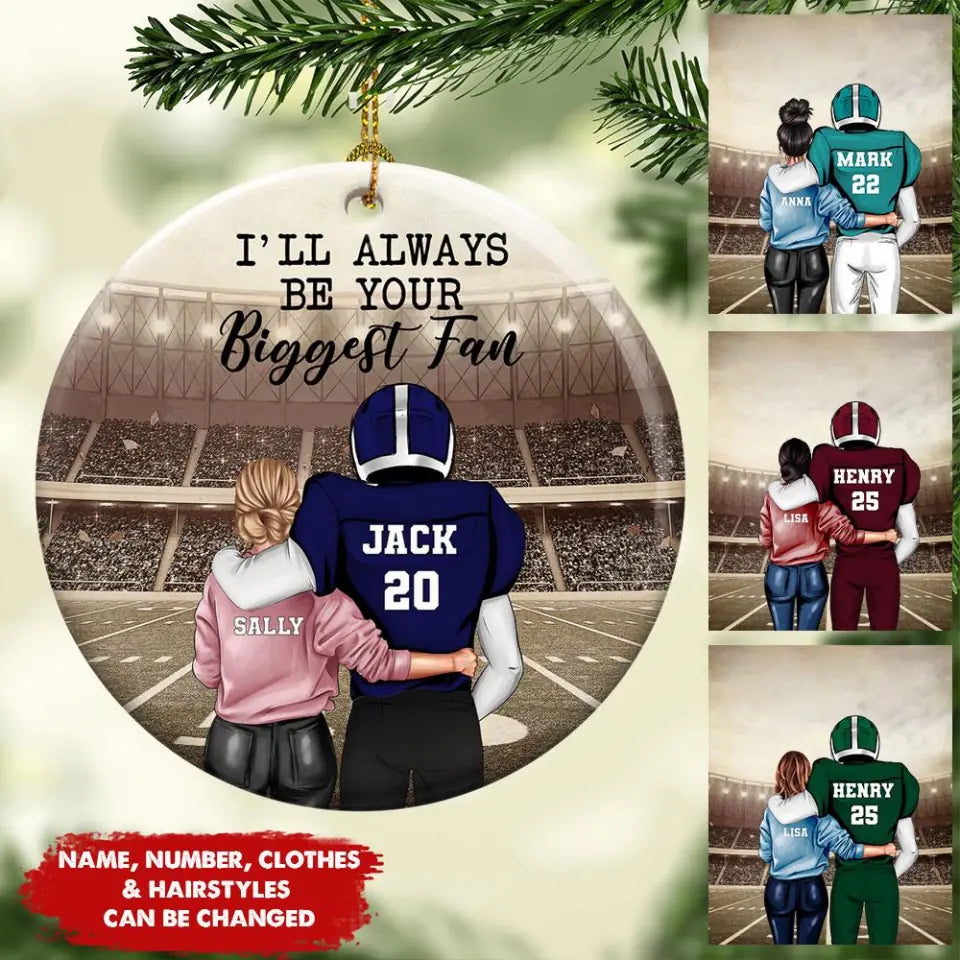 Christmas Gift For Couple, I'll Be Always Your Biggest Fan Ornaments, Couple Ornament, Personalized Football Ornament, Football Couple Custom Gift