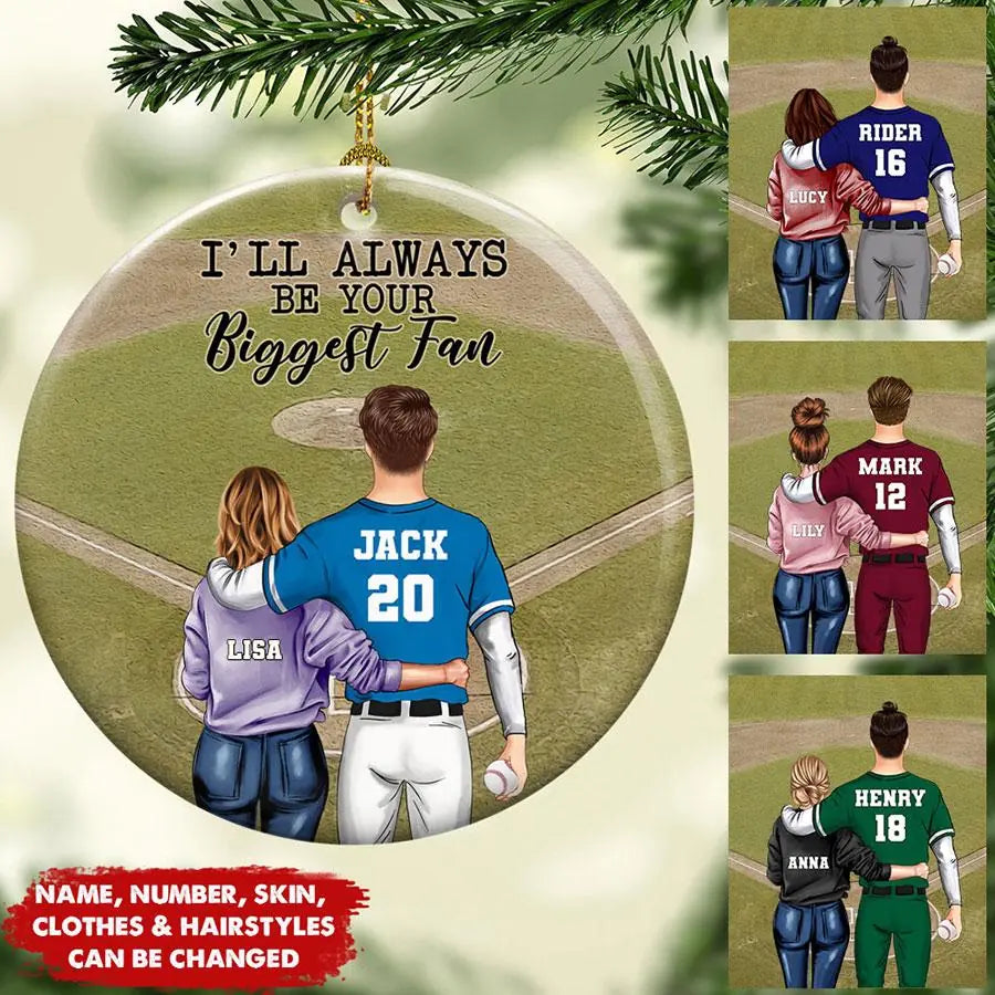 Christmas Gift For Couple, I'll Be Always Your Biggest Fan Ornaments, Couple Ornament, Personalized Baseball Ornament, Baseball Couple Custom Gift