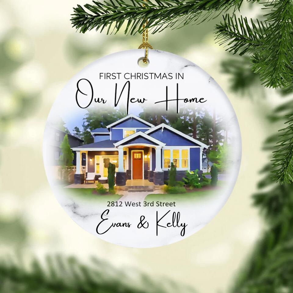 Personalized New Home Photo Ornament, New Home Christmas Ornament, Custom Watercolor House Ornament, Housewarming Gift, Personalized First Christmas In Our New House Ornament 2022
