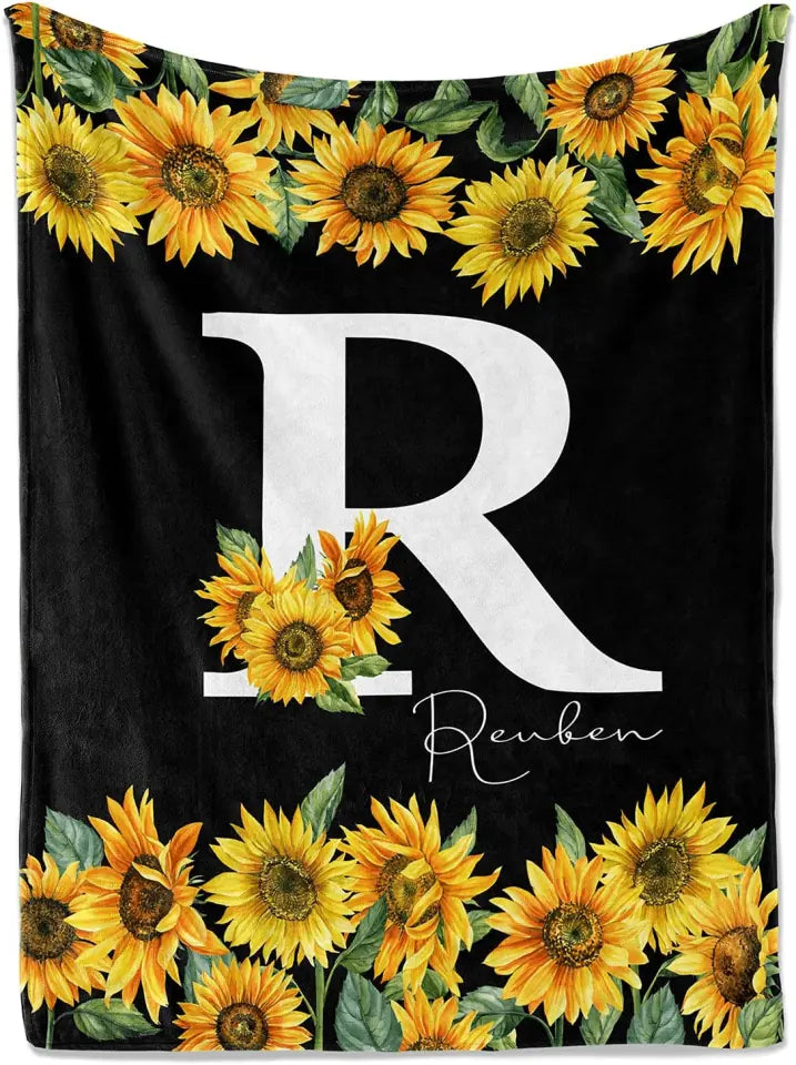 Personalized Sunflower Blanket Custom Throw Blanket with Your Name Soft Warm Lightweight for Adults Women Gift