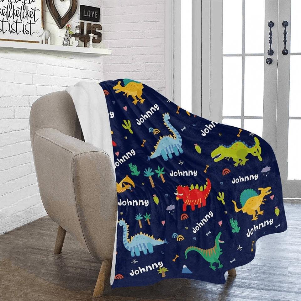 Custom Name Blankets for Baby Boys Girls - Personalized Baby Blankets with Dinosaur Design for Kids - Throw Blanket with Cute Animal