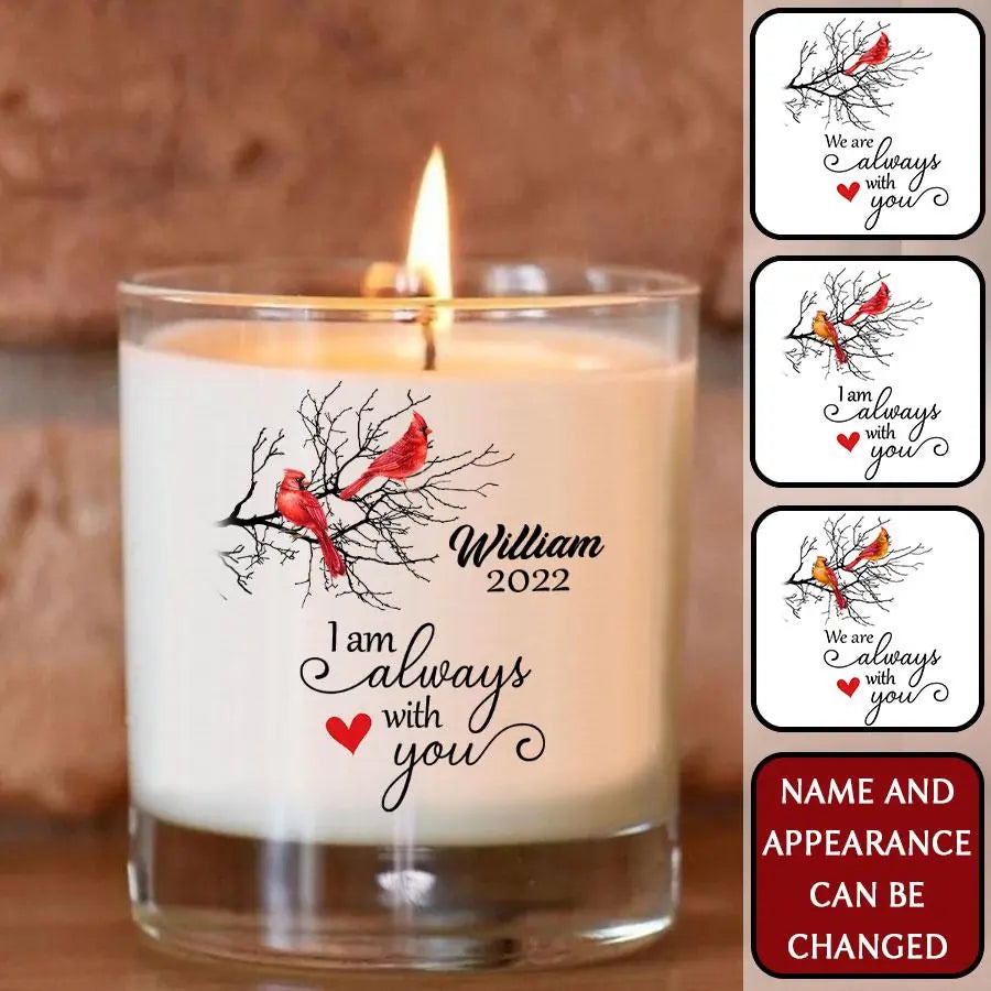 Always With You Holly Branch Cardinal Memorial Photo Personalized Memorial Candles, Memorial Candles Gifts, Mom Dad Memorial Candle