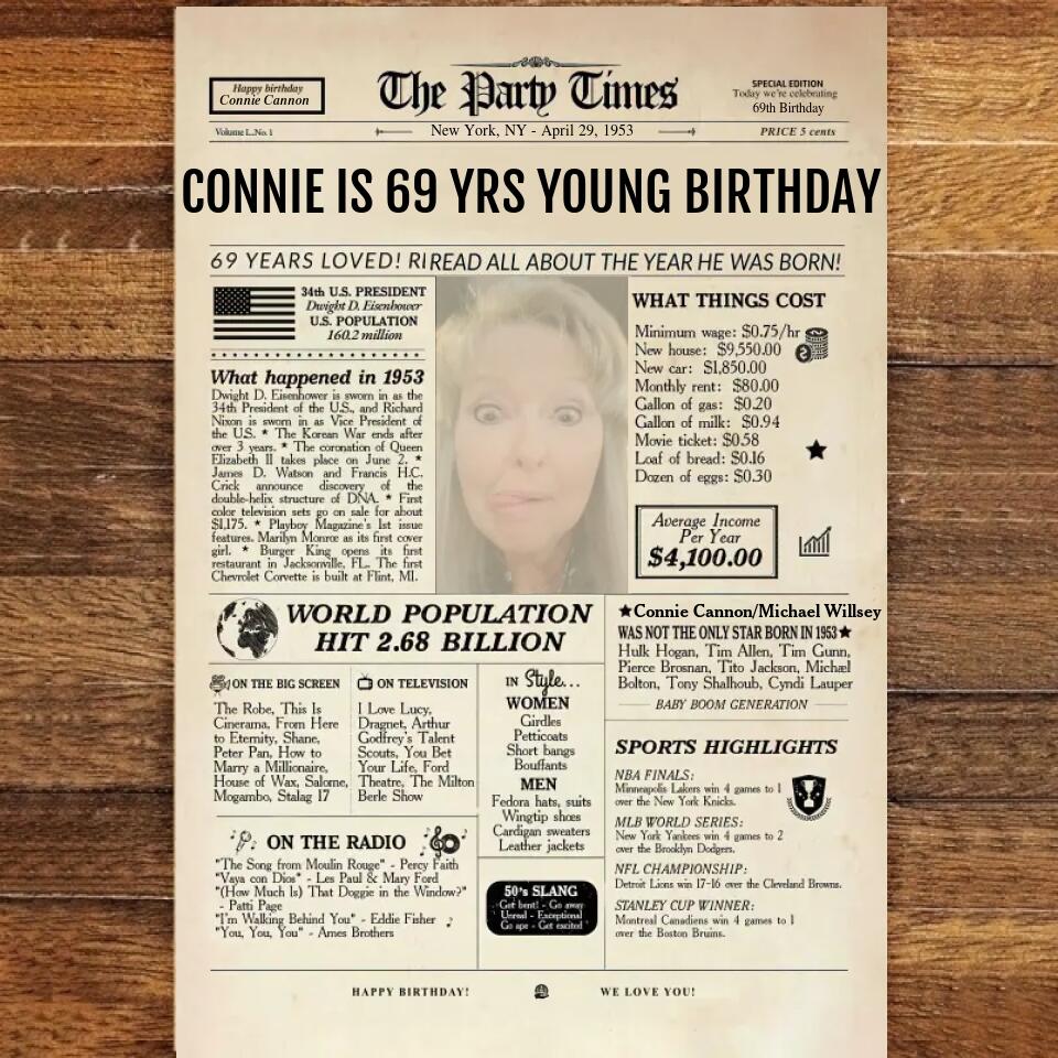 69th Birthday Newspaper Poster Sign, Back In 1953, Sweet 69th Birthday Gift For Him Or Her, Born In 1953, 69th Birthday Party Sign Printable