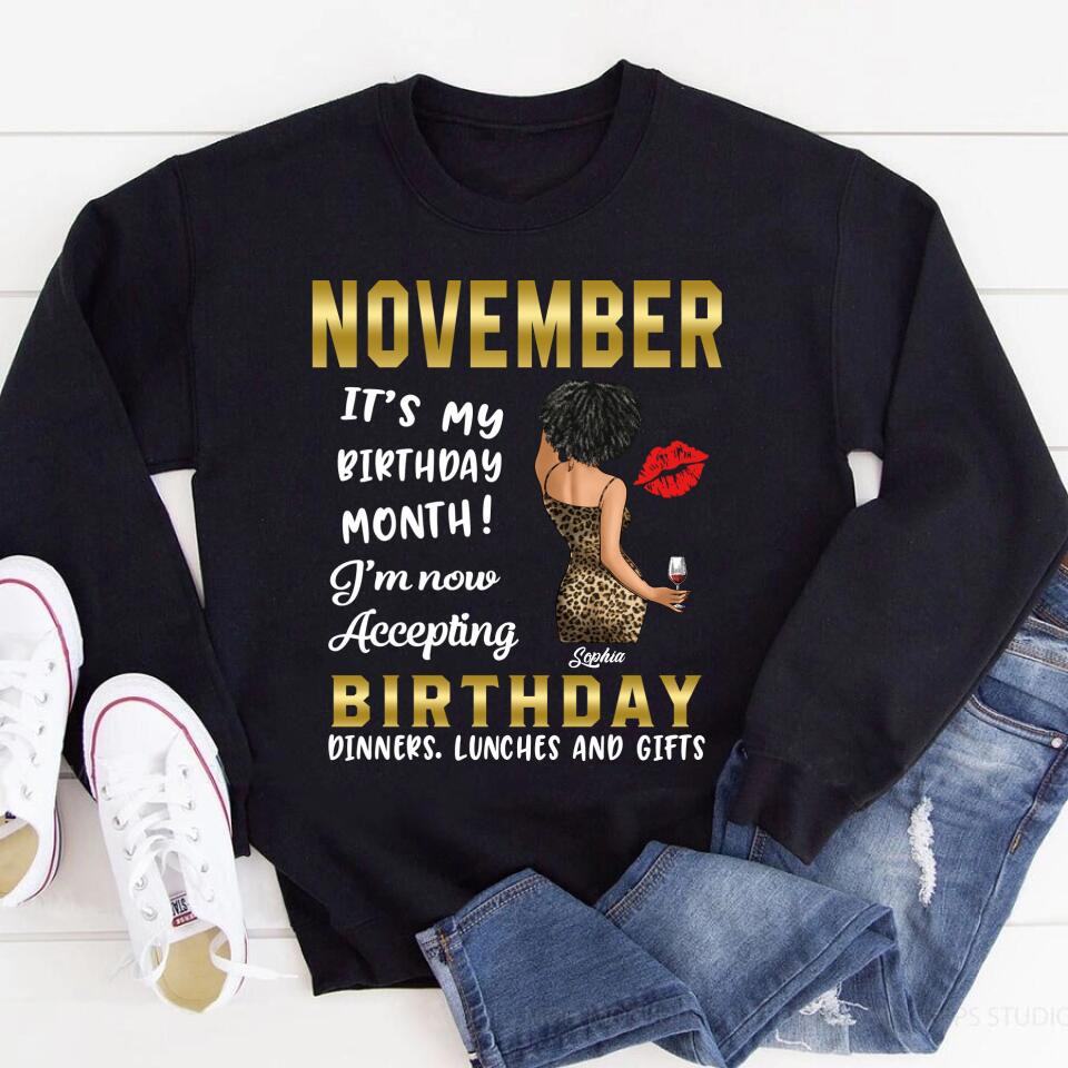 Custom November Birthday Shirt For Woman, Queens Are Born In November Gifts, Melanin Afro Woman Shirt, Black Girl Tee, Afro Queen Gift