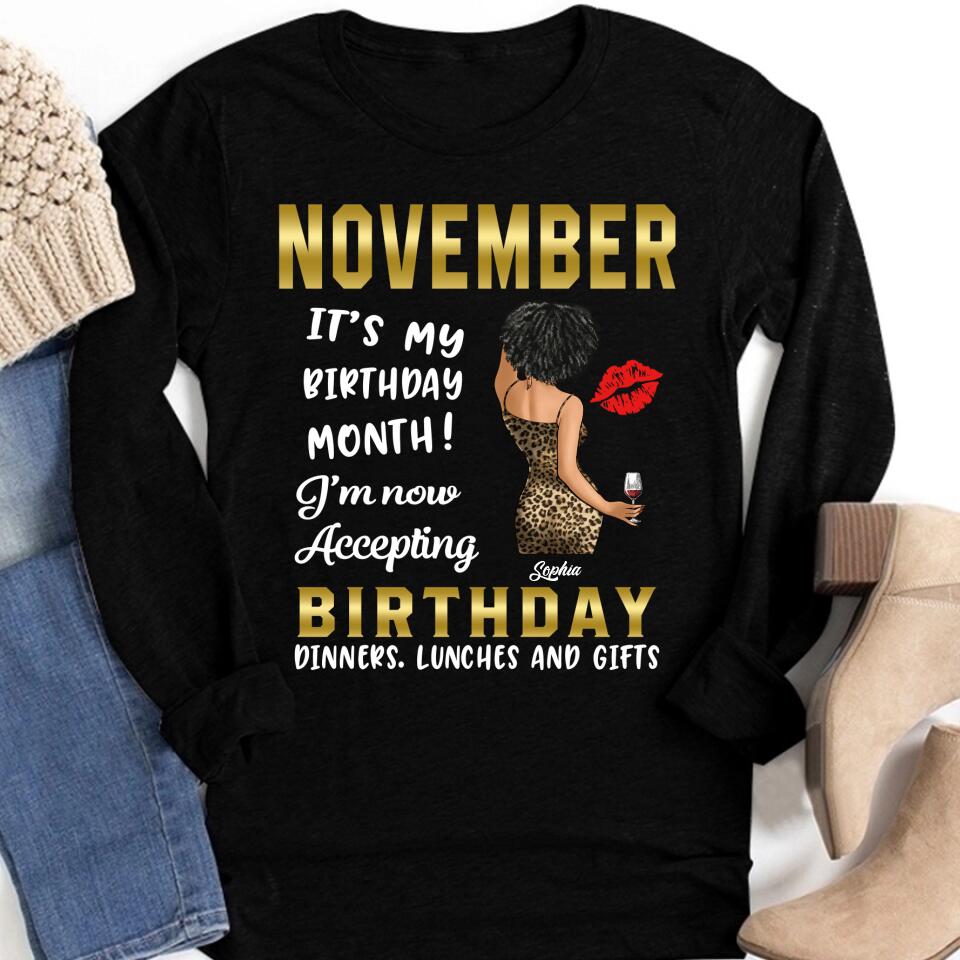 Custom November Birthday Shirt For Woman, Queens Are Born In November Gifts, Melanin Afro Woman Shirt, Black Girl Tee, Afro Queen Gift