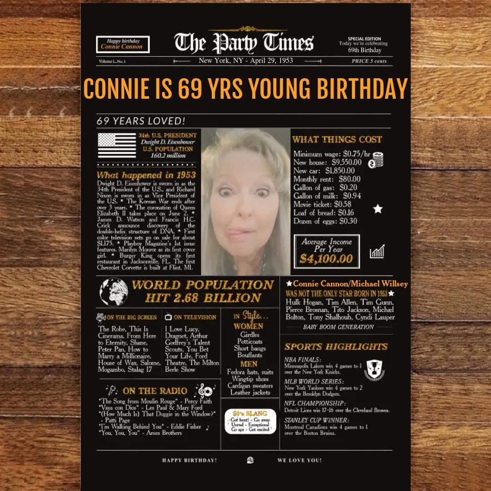 69th Birthday Newspaper Poster Sign, Back In 1953, Sweet 69th Birthday Gift For Him Or Her, Born In 1953, 69th Birthday Party Sign Printable