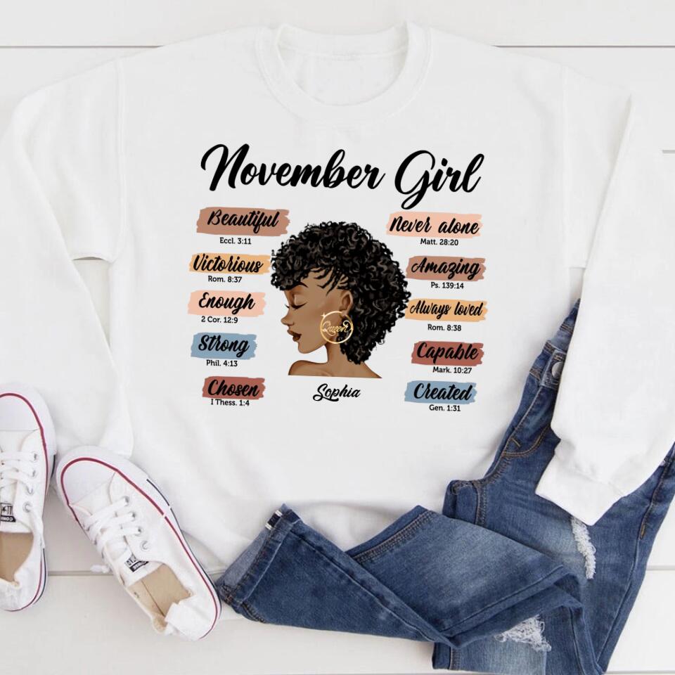 Custom November Birthday Shirt For Woman, Queens Are Born In November Gifts, Melanin Afro Woman Shirt, Black Girl Tee, Afro Queen Gift