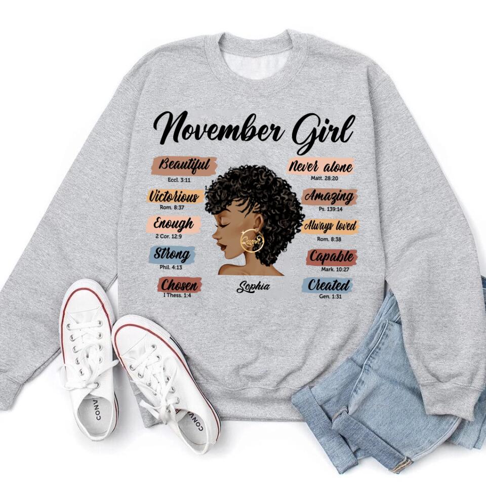 Custom November Birthday Shirt For Woman, Queens Are Born In November Gifts, Melanin Afro Woman Shirt, Black Girl Tee, Afro Queen Gift