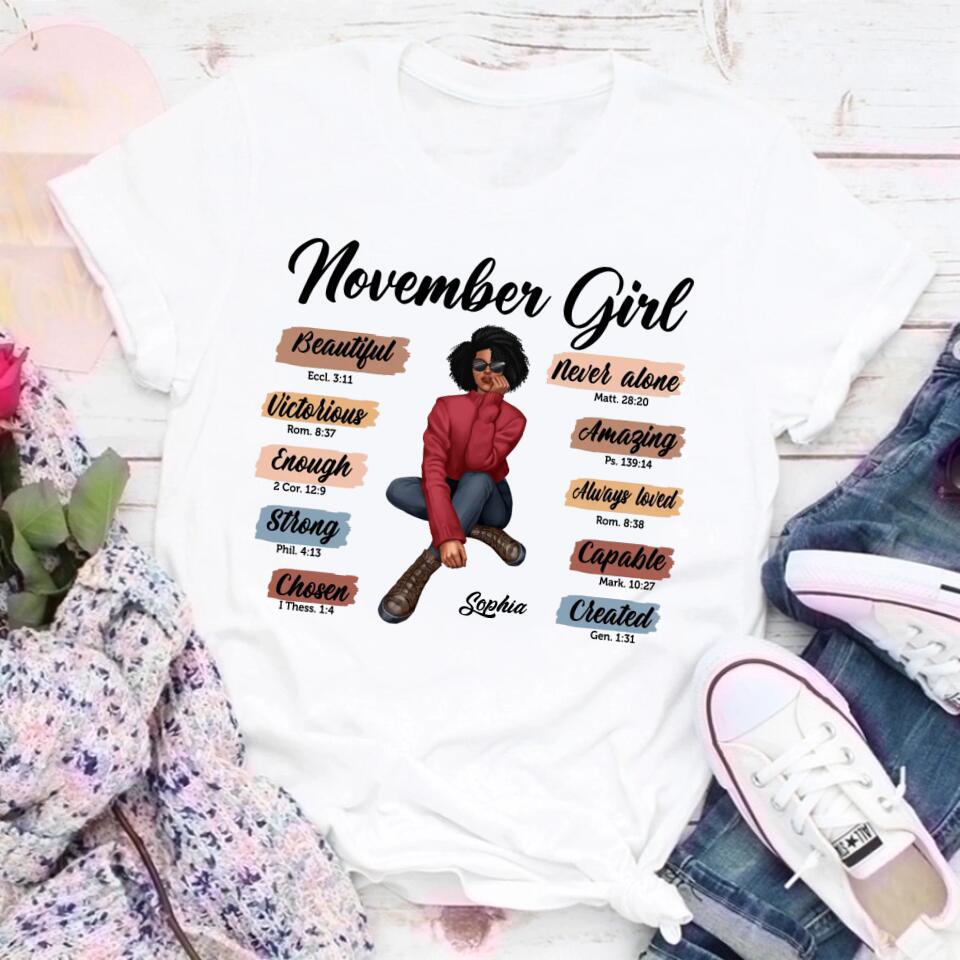 Custom November Birthday Shirt For Woman, Queens Are Born In November Gifts, Melanin Afro Woman Shirt, Black Girl Tee, Afro Queen Gift