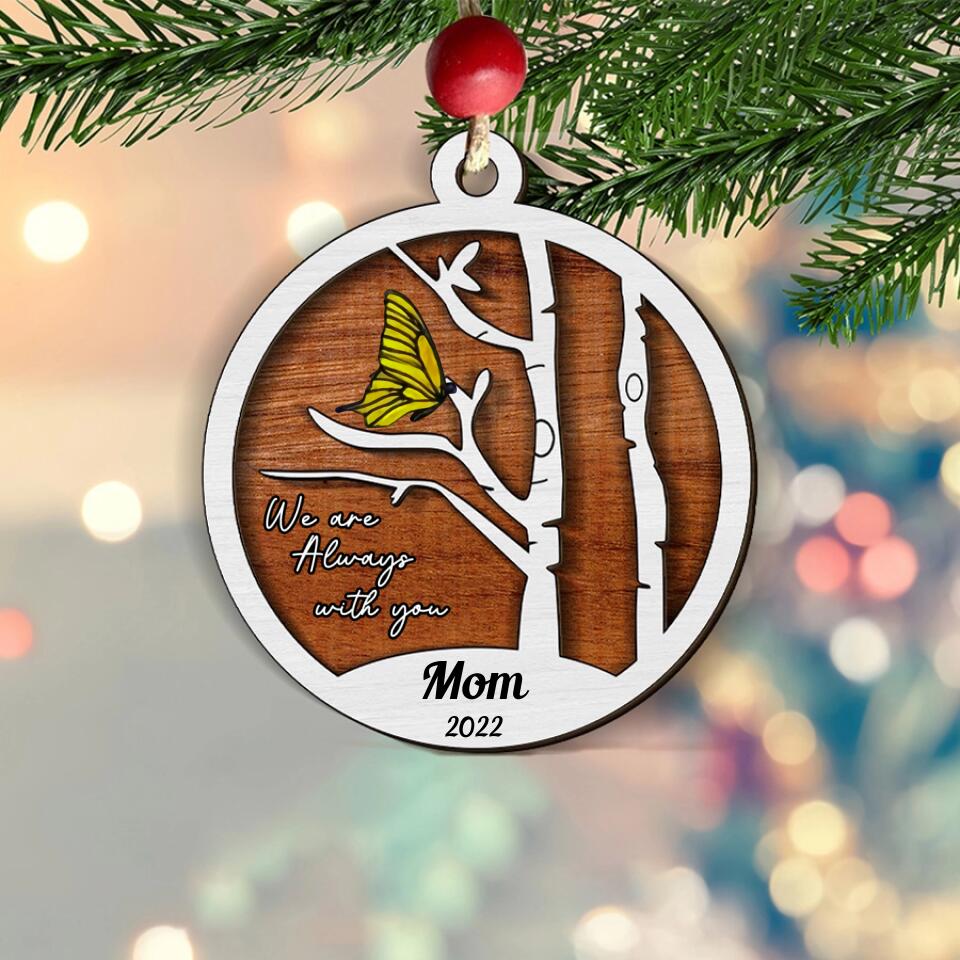 Always With You Holly Branch Butterflies Memorial Personalized Memorial Ornament, Memorial Ornament Gifts, Memorial Ornament